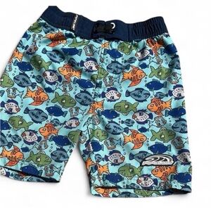 Urban Outfitters Kids Fish Print Swim Shorts - Light Blue, Navy, Orange, Green